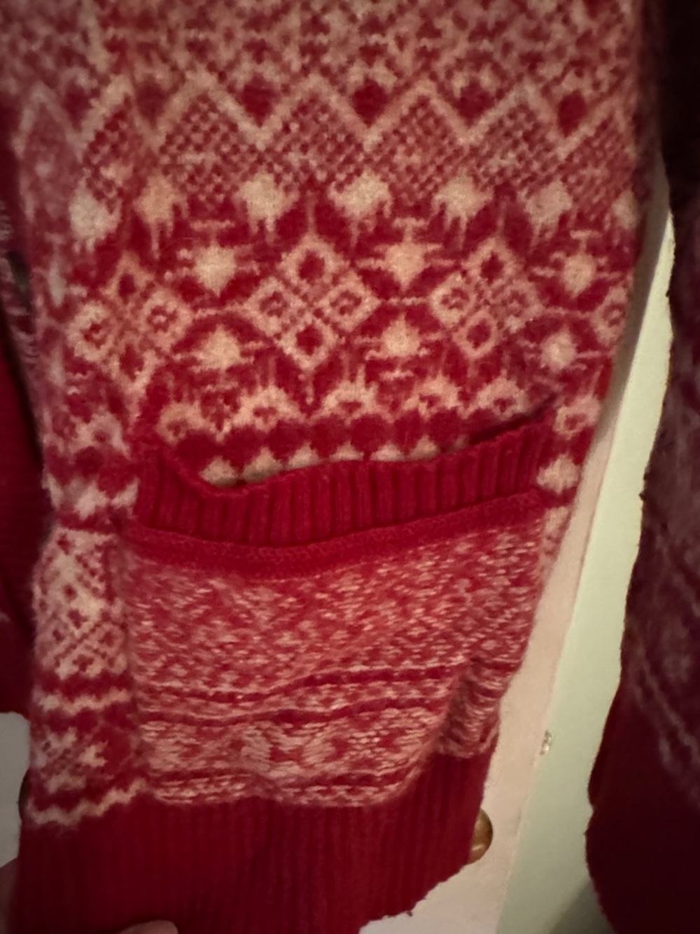 Eddie Bauer Red and Cream Fair Isle Button-Front Cardigan - Picture 4 of 8